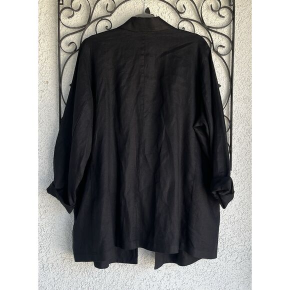 Eileen Fisher Notched Lapel Longline Organic Linen Open Blazer - Size 1X- Black - Picture 9 of 13